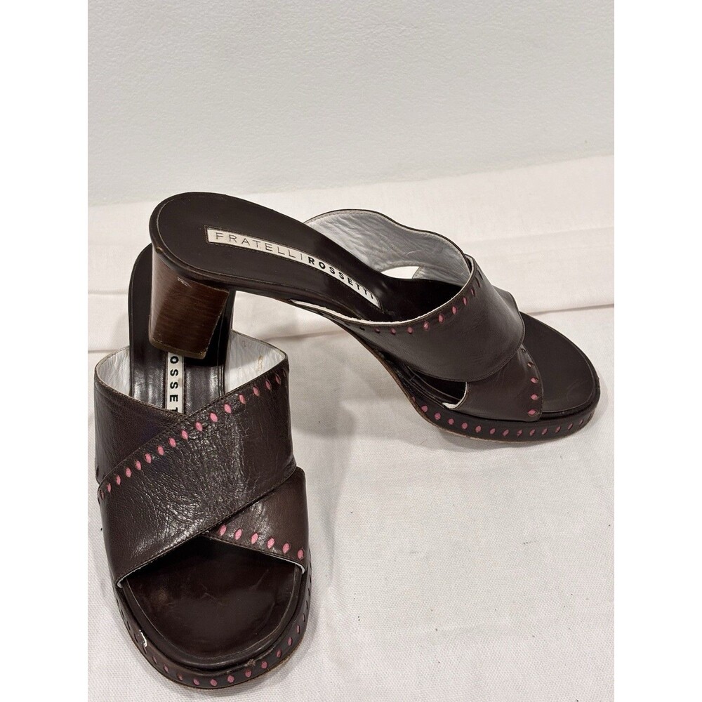 Fratelli Rossetti Brown Leather Mule Sandals Block Heel Made in Italy EU 36